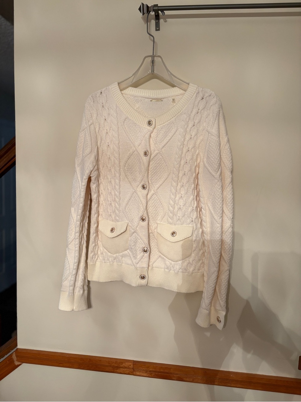 ELIE TAHARI WOMEN'S ROUND NECK AMIRA CABLE KNIT CARDIGAN SIZE LARGE